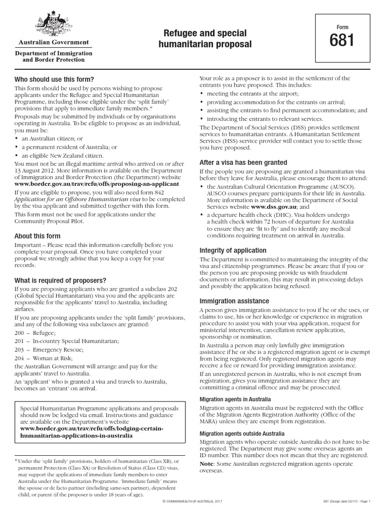 Refugee and Special Humanitarian Proposal: Who Should Use This Form ...