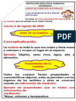 Conceptualización:: Jueves 6 de Agosto de 2020 Guía 15: La Materia