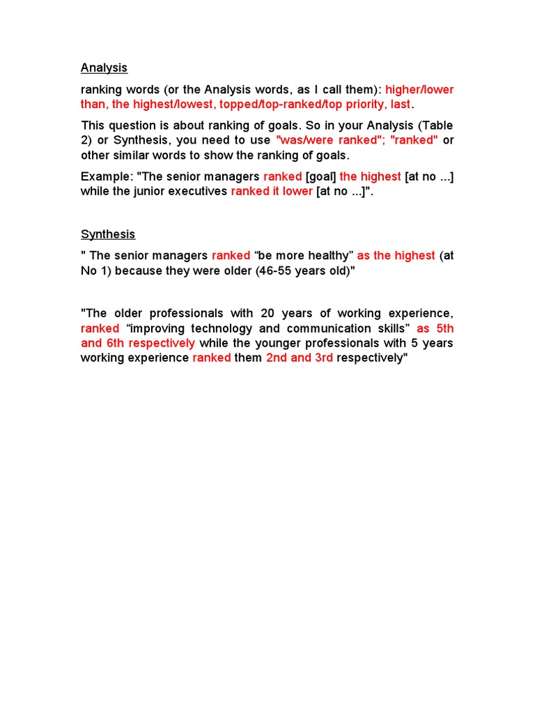 Ranking Words for Goal Analysis | PDF