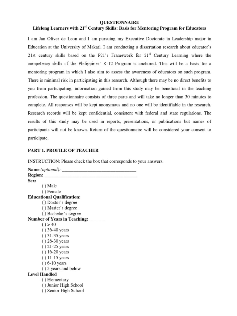 Educator Skills Survey for Mentoring Program | PDF | Mentorship | Teachers