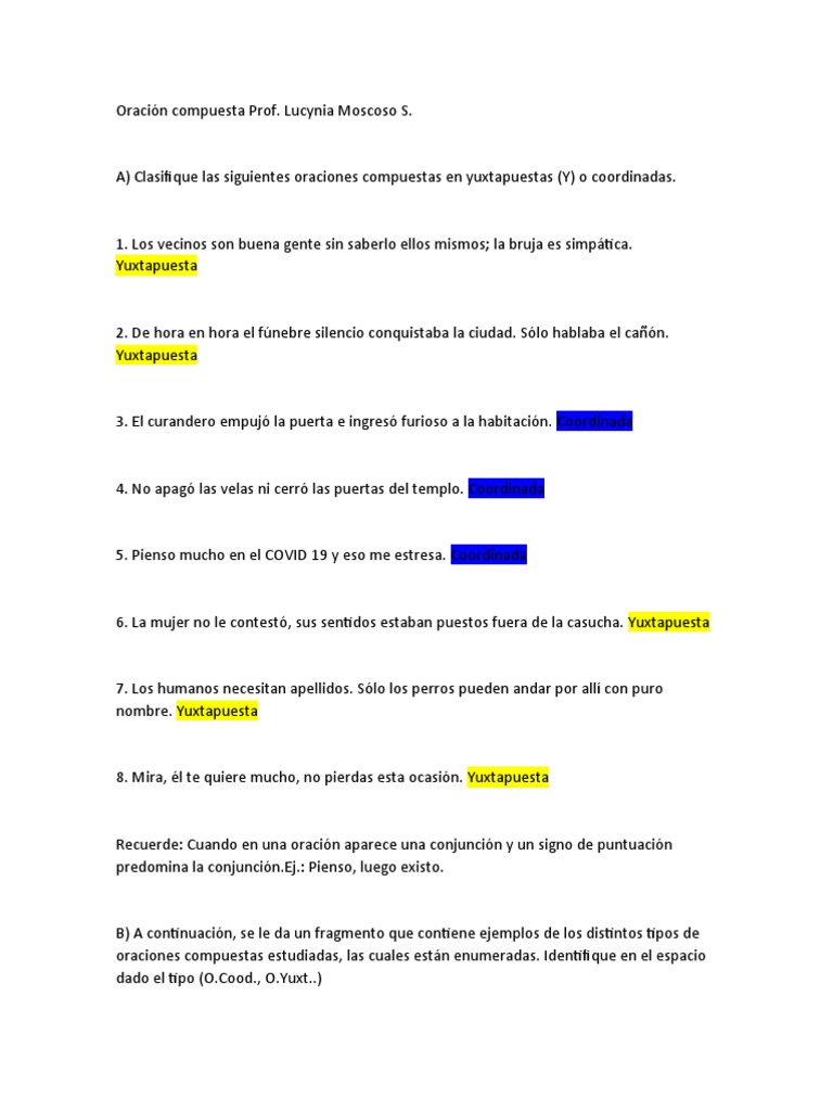 Ejemplos Y Tipos De Oraciones Compuestas Puro Tip Tipos De Sintagmas:
