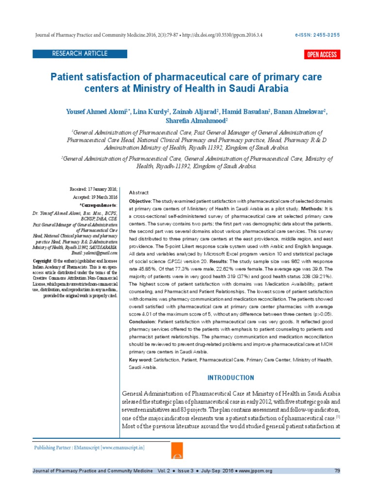 Patient Satisfaction of Pharmaceutical C PDF | PDF | Pharmacy | Medical ...
