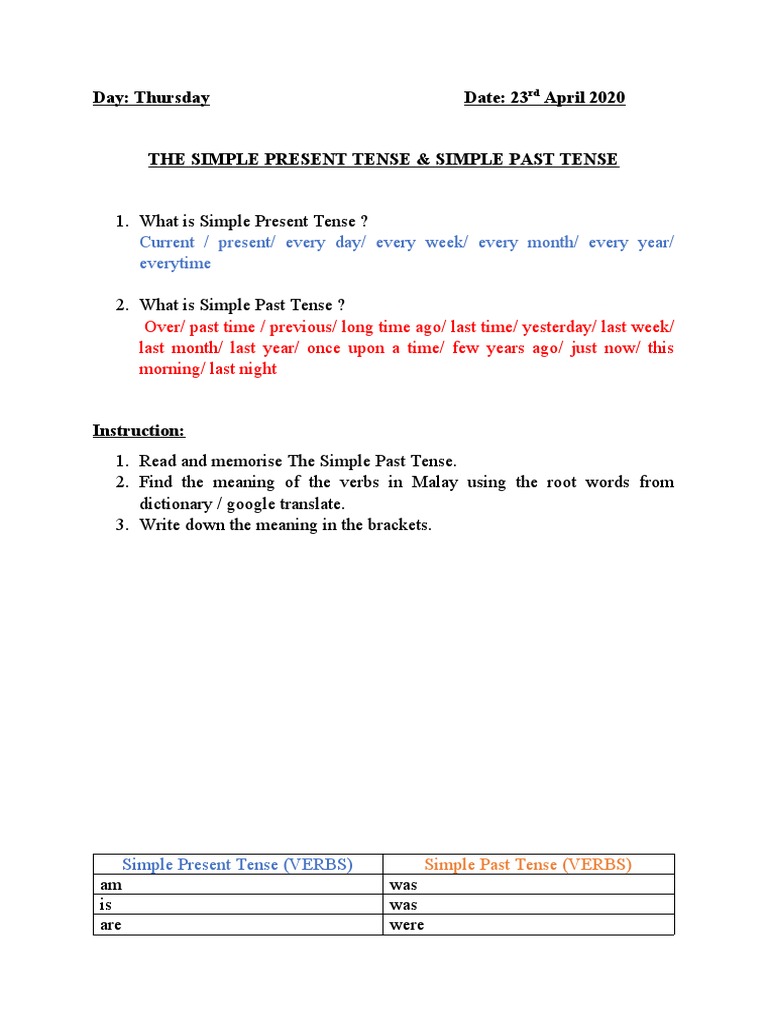 Simple Present and Past Tense Guide | PDF