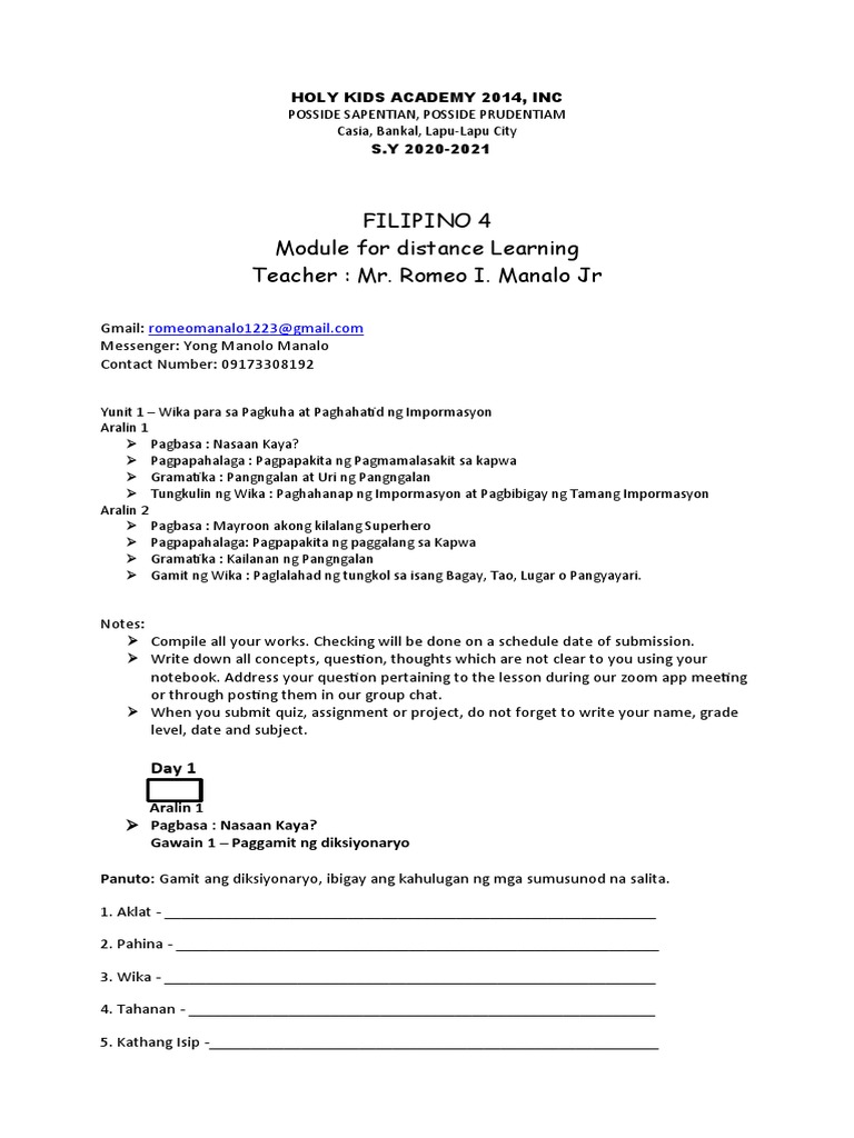 Filipino 4 Modules | PDF