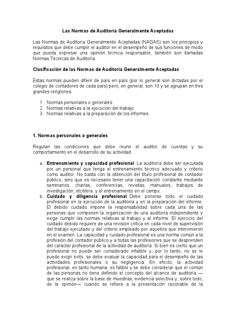 2.1. Normas de Auditoria Generalmente Aceptadas | PDF | Contralor ...