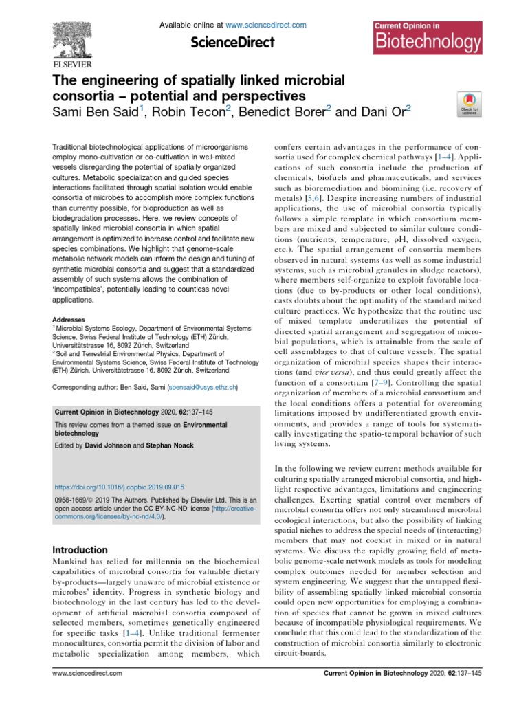 The Engineering of Spatially Linked Microbial Consortia - Potential and ...