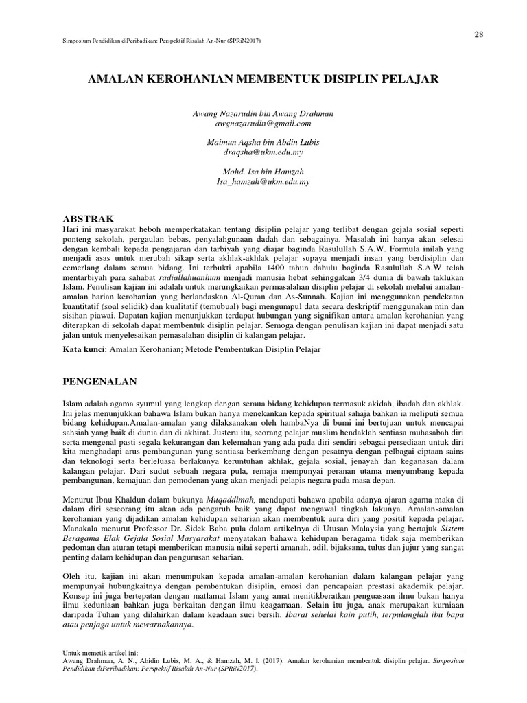 Amalan Kerohanian Membentuk Disiplin Pelajar Pdf