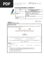 Learning Module in Math 7: Date Most Essential Learning Competencies