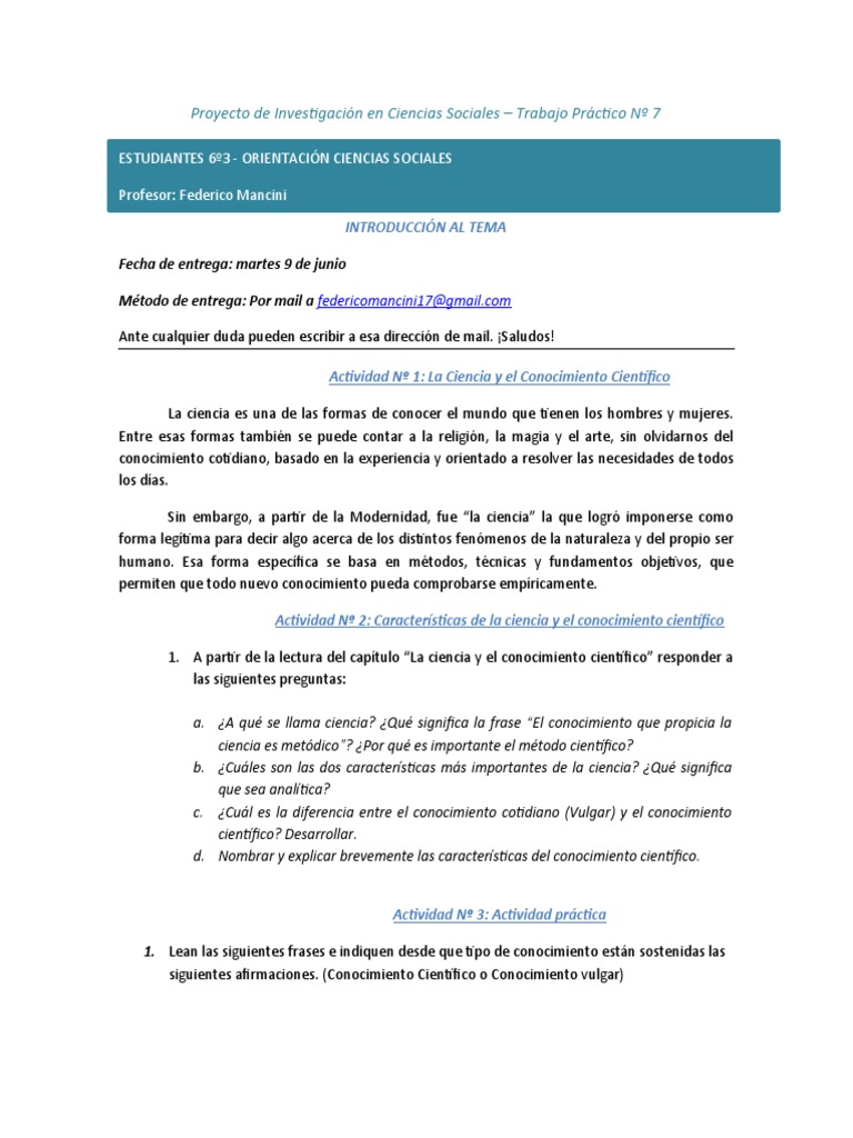 T.P #7 - La Ciencia y El Conocimiento Cientifico | PDF