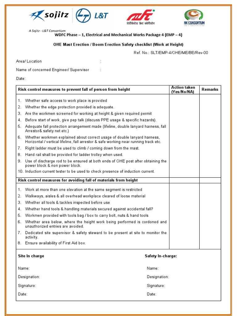 9-OHE Mast &amp; Boom Erection Checklist Final | PDF | Prevention | Safety