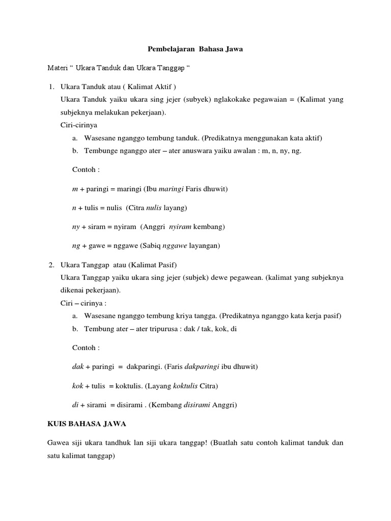 Bahasa Jawa Pertemuan 2 Ukara Tanduk Pdf