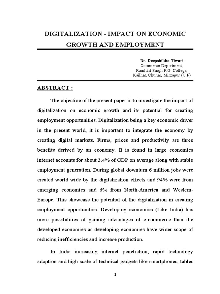 Digitalization - Impact of Economic Growth and Employment | PDF ...