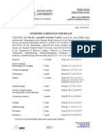 Internship Completion Certificate: Office of The DIRECTOR Institute of Medical Sciences