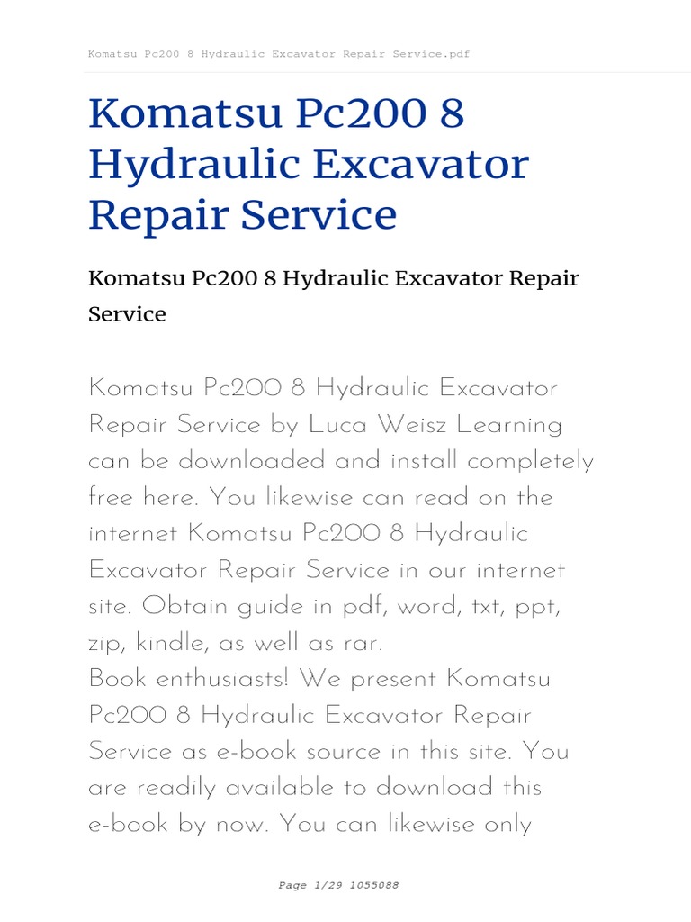 Komatsu pc200 8 Hydraulic Excavator Repair Service | PDF | Hybrid