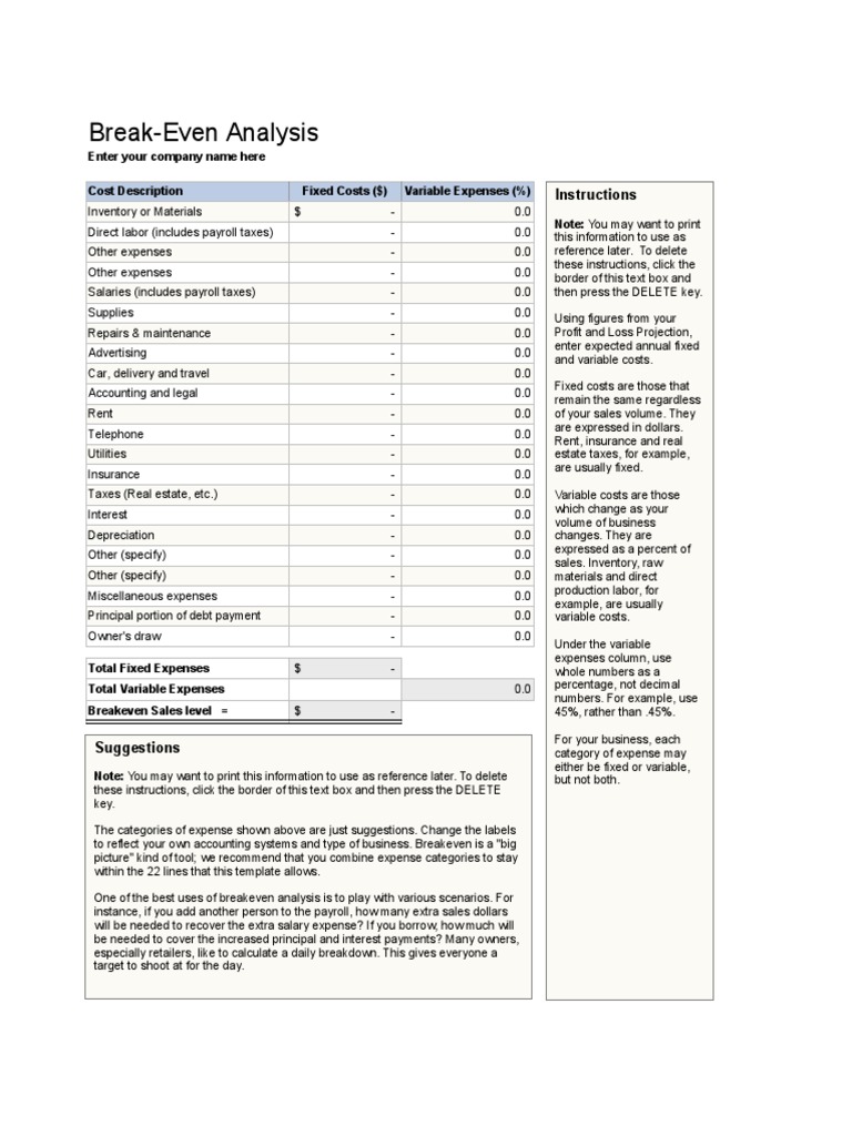 Break-Even Analysis Template Guide | PDF