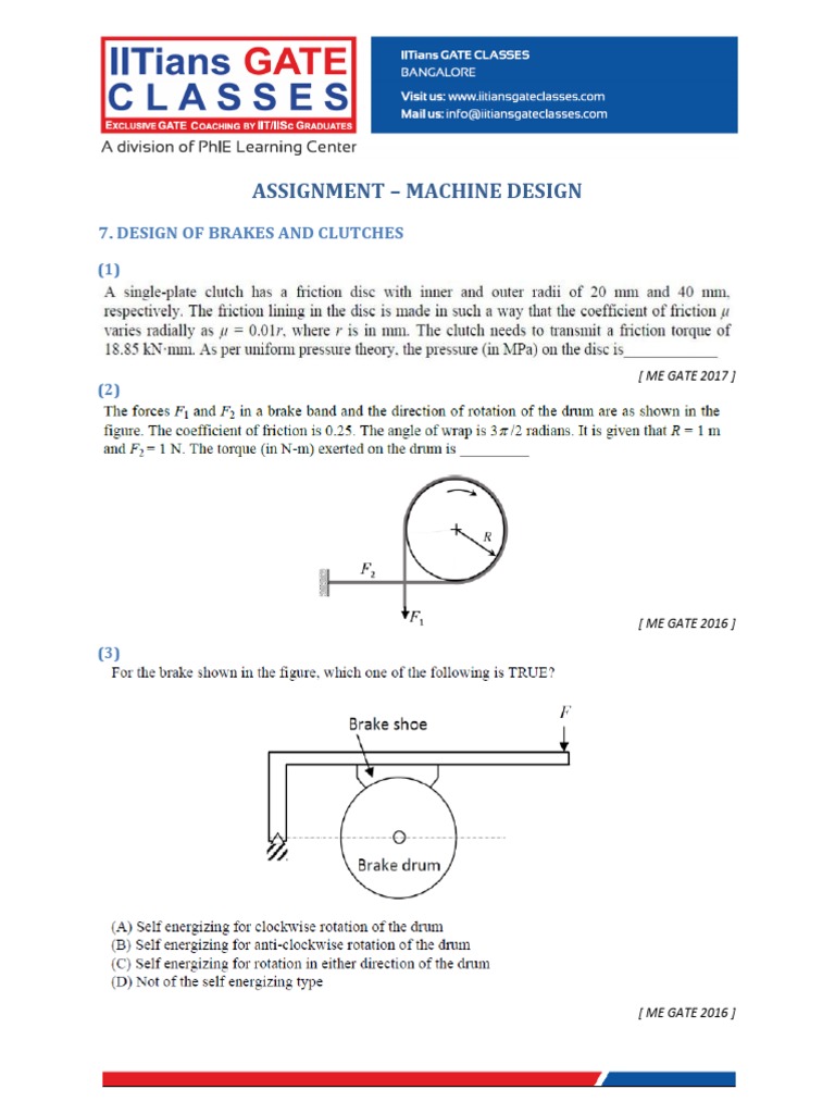 Brake and Clutch Design Questions | PDF