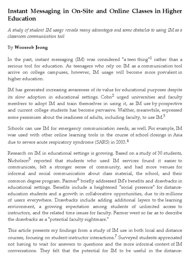 IM in Higher Education | PDF | Instant Messaging | Educational Technology