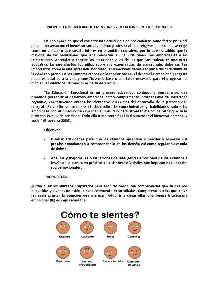 Propuesta de Mejora de Emociones y Relaciones Interpersonales | PDF ...