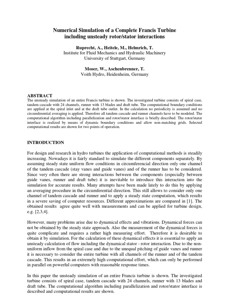 Numerical Simulation of A Complete Francis Turbine Including Unsteady ...