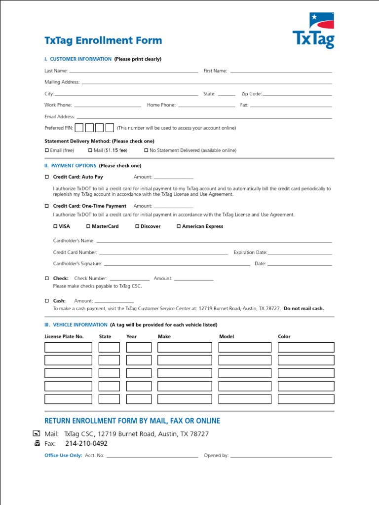TxTag Enrollment Form for Customers | PDF | Credit Card | Payments