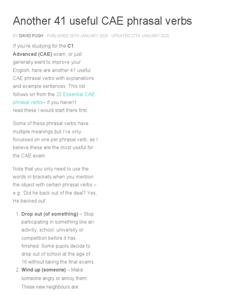 Another 41 Useful CAE Phrasal Verbs The Icing On Your English PDF