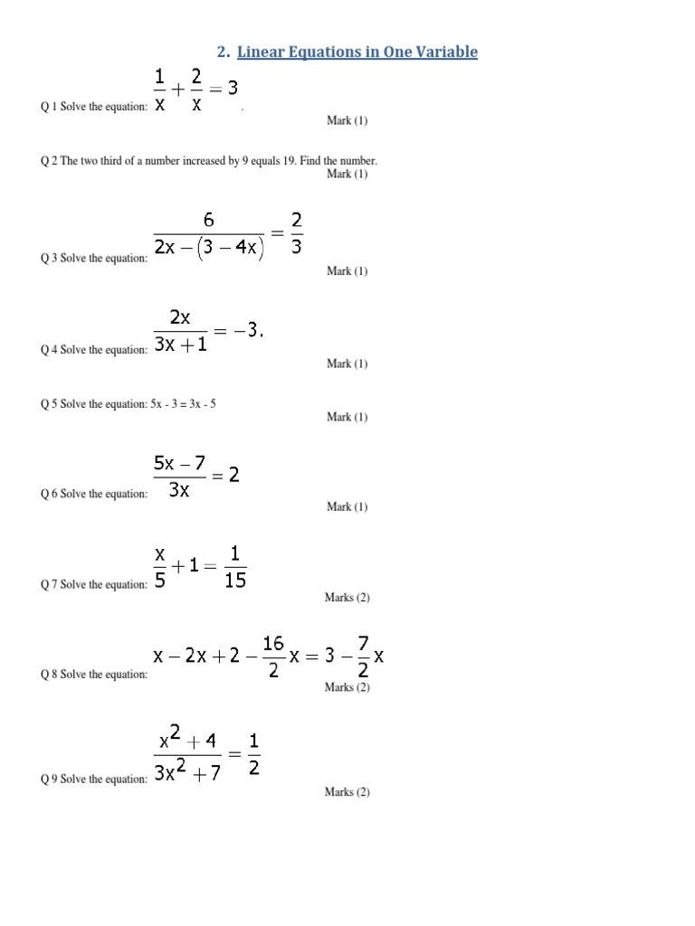 CBSE Class 8 Mathematics Worksheet - Linear Equations in One Variable ...