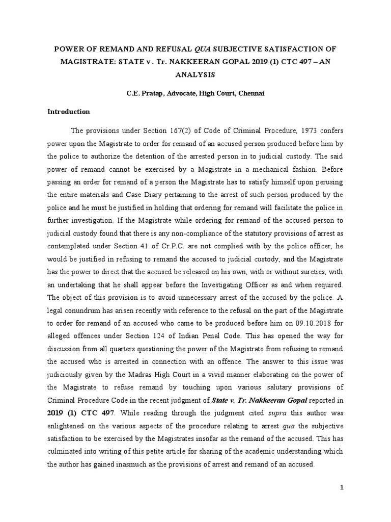 Magistrate's Power in Remand Decisions | PDF | Bail | Arrest