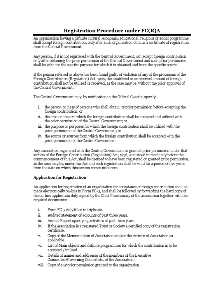 FCRA Registration Procedure Overview | PDF | Trust Law | Non ...