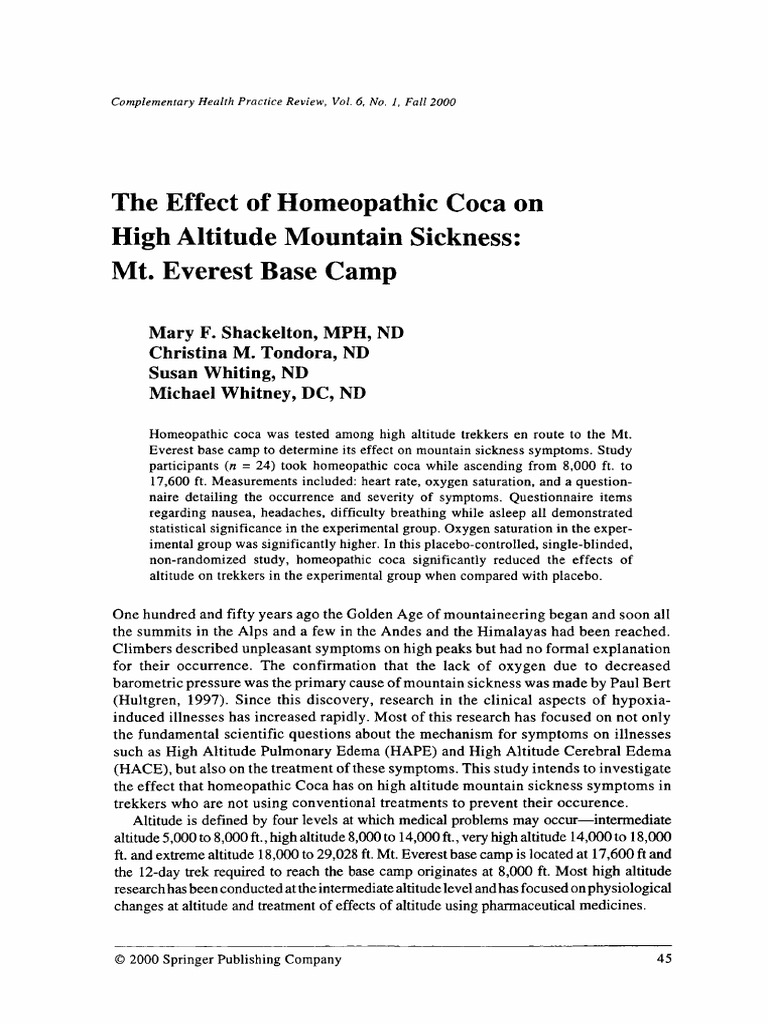 Homeopathic High Camp The Effect of Coca Altitude Sickness PDF