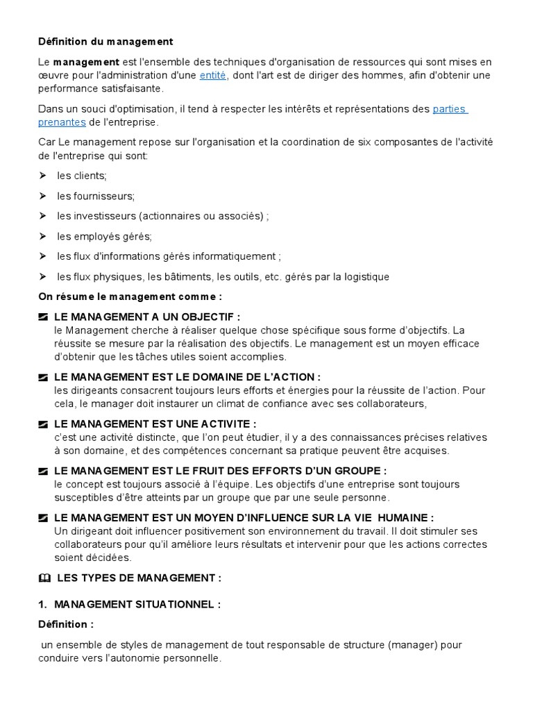 Définition et enjeux du management | PDF | Motivation | Motivant