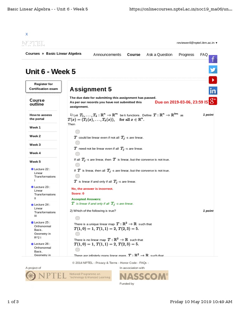 Unit 6 - Week 5: Assignment 5 | PDF | Linear Algebra | Space