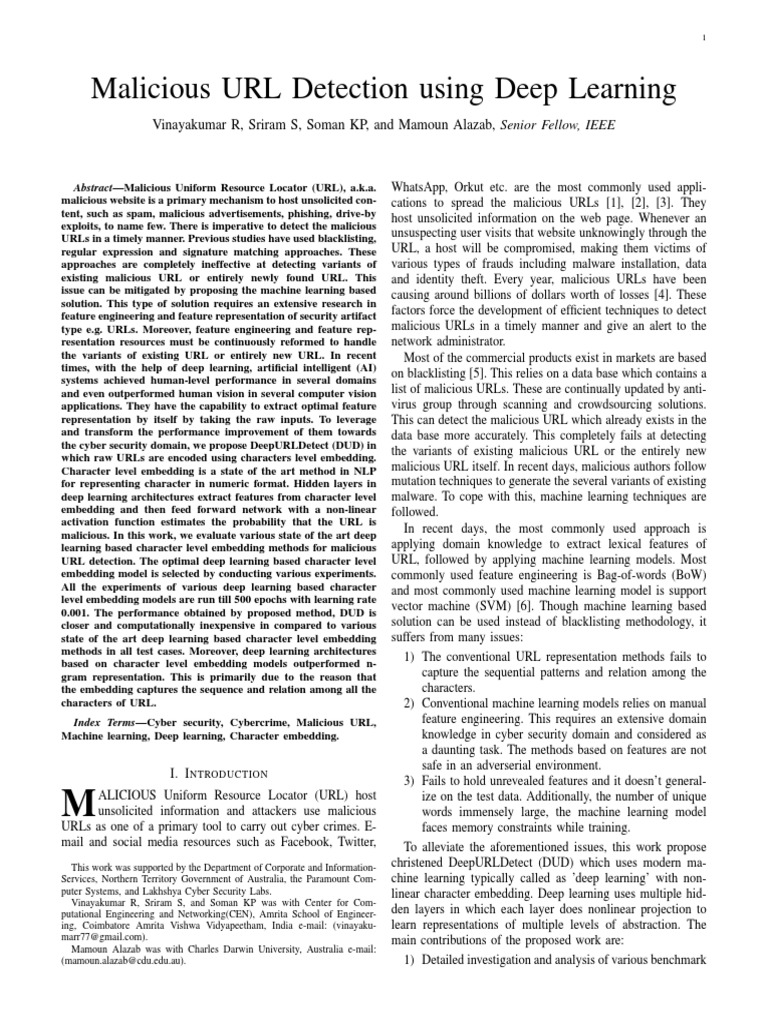 Deep Learning for Malicious URL Detection | PDF | Deep Learning ...