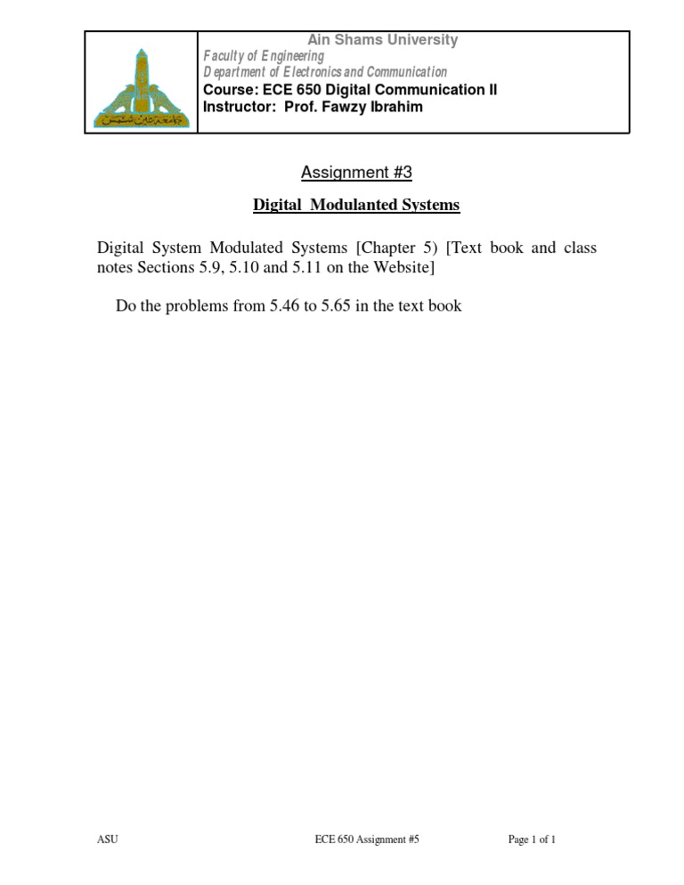 ECE 650 Digital Modulated Systems Assignment | PDF