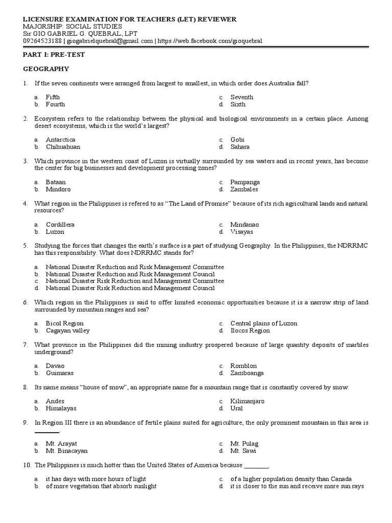 Social Studies LET Reviewer Guide | PDF | Climate | Geography