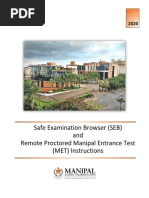 Safe Examination Browser (SEB) and Remote Proctored Manipal Entrance Test (MET) Instructions