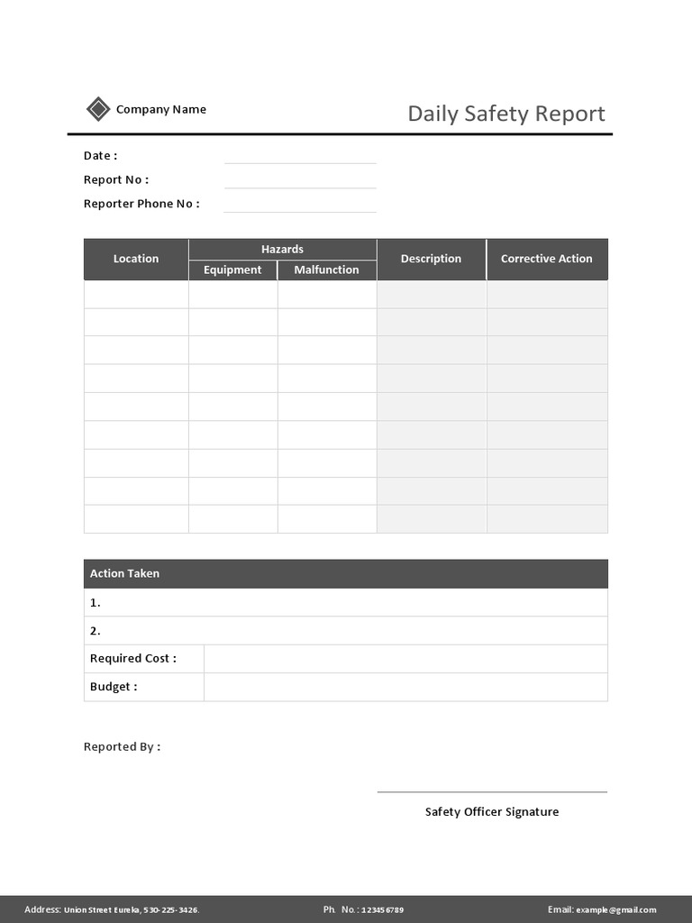 Daily Safety Report Template PDF
