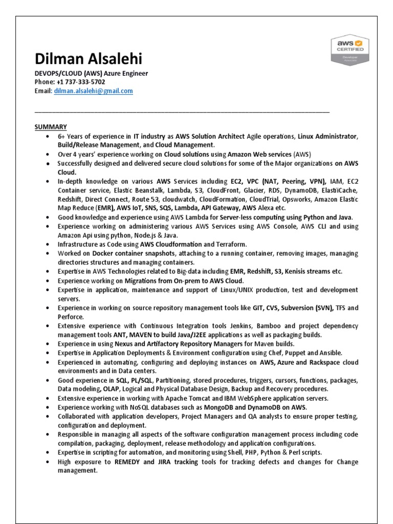 AWS DevOps Engineer Resume Summary | PDF | Cloud Computing | Scripting ...