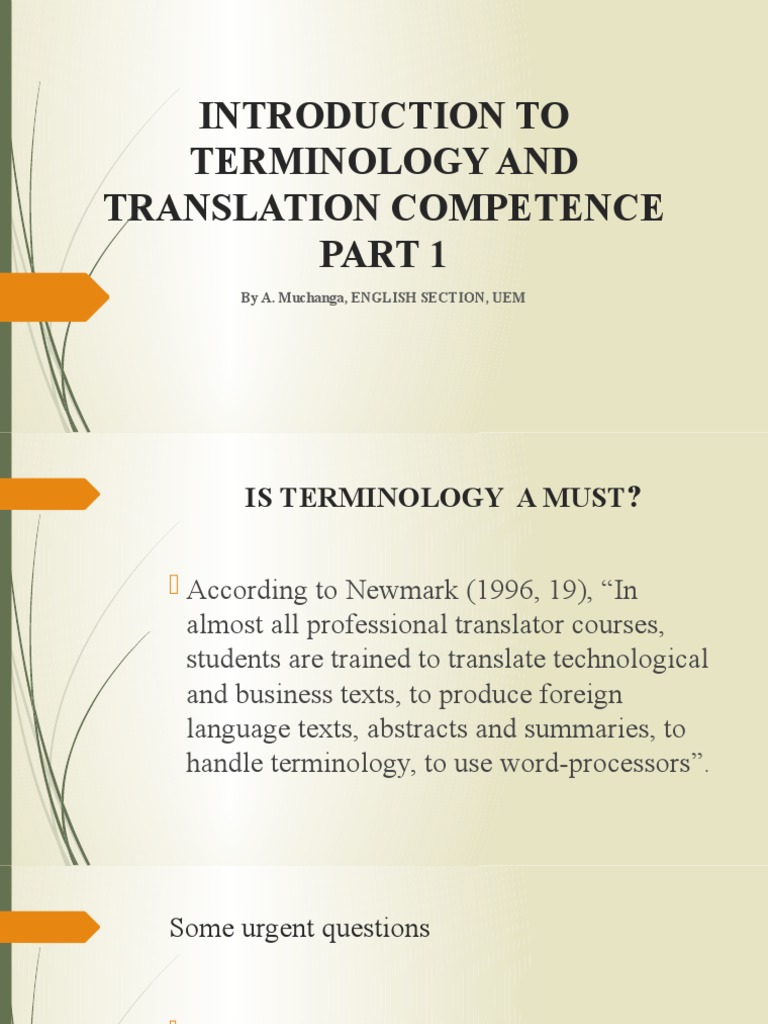 INTRODUCTION TO TERMINOLOGY AND TRANSLATION COMPETENCE-Part 1 | PDF ...