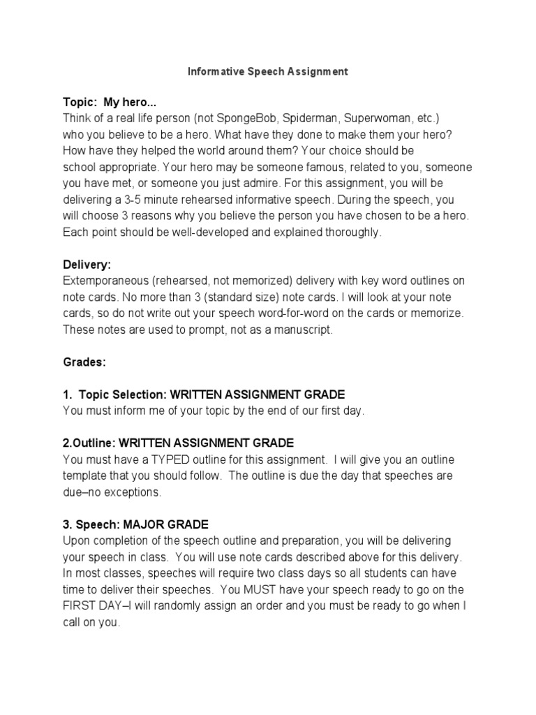 Assignment Informative Speech Heroes Speech 1 Psychology Behavior Modification