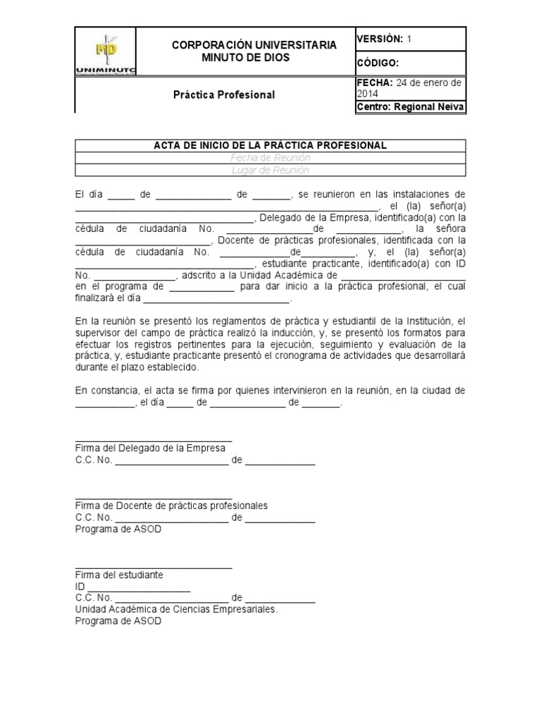 Acta de Inicio de Practicas | PDF | Crecimiento personal y profesional ...
