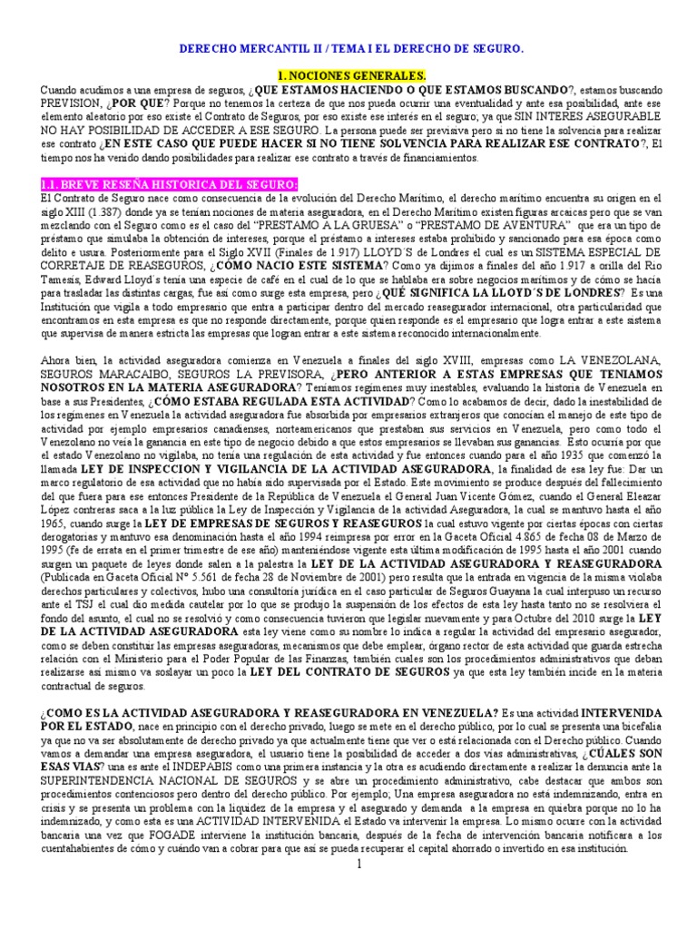 Derecho de Seguro en Mercantil II | PDF | Póliza de seguros | Reaseguro