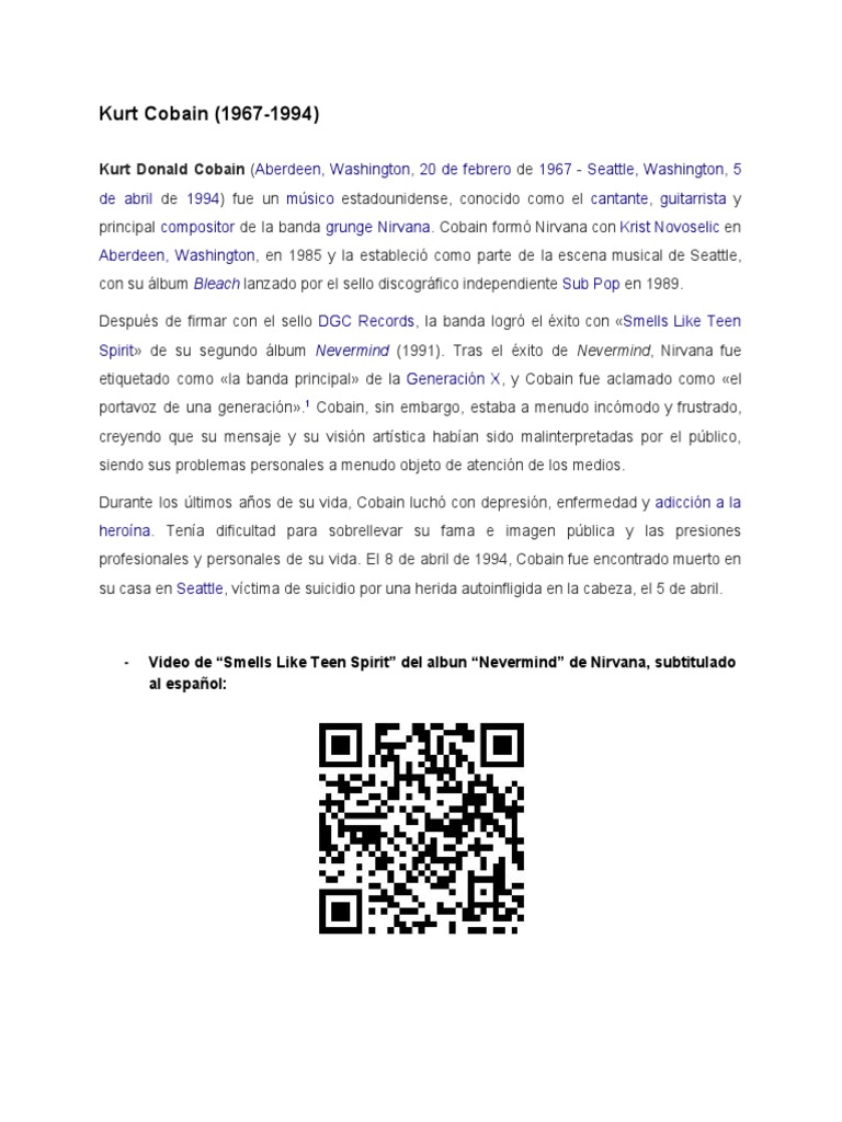 Kurtcobain 1967 1994 Pdf Kurt Cobain Nirvana Banda