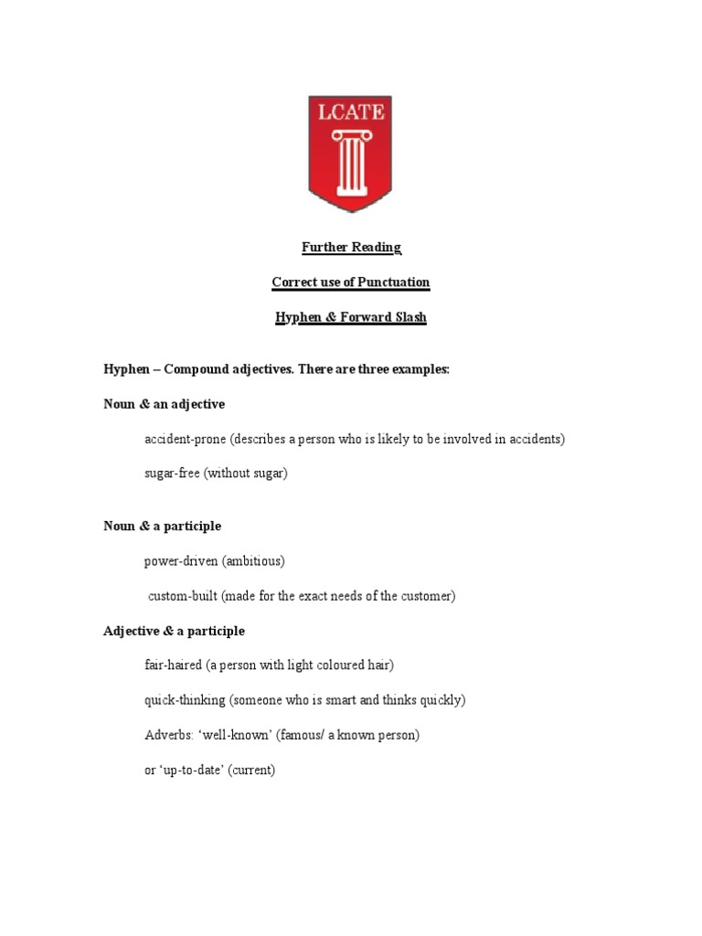 Further Reading Correct Use of Punctuation Hyphen & Forward Slash | PDF