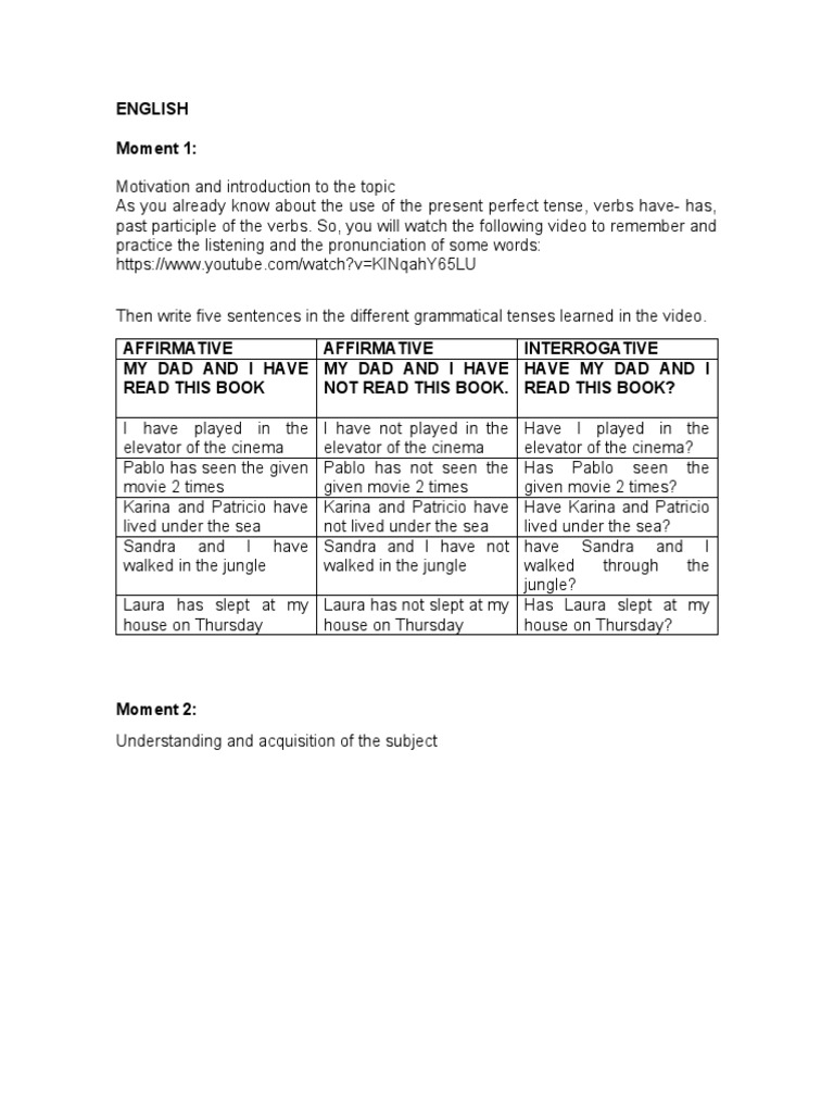 Present Perfect Tense Practice Guide | PDF | Linguistic Morphology ...