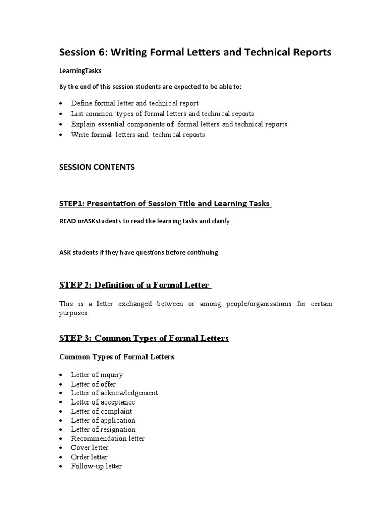 Technical Writing Letter