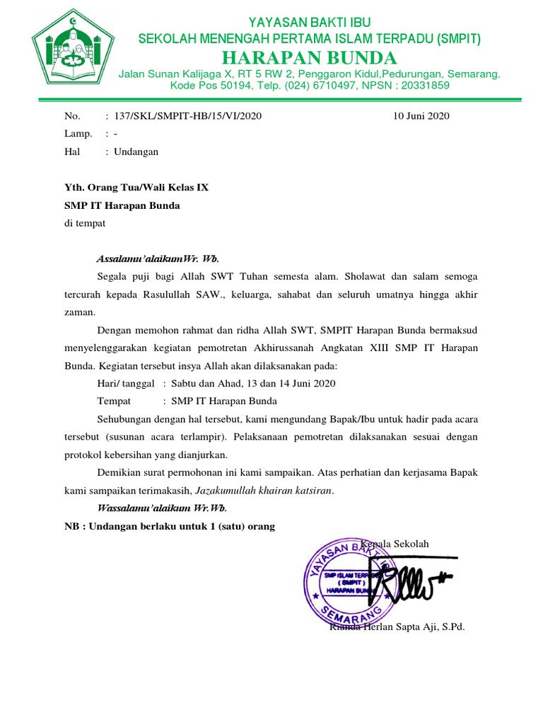 Surat Undangan Akhirussanah | PDF