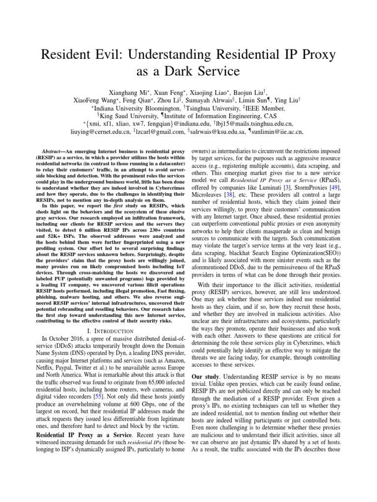Resident Evil: Understanding Residential IP Proxy As A Dark Service ...
