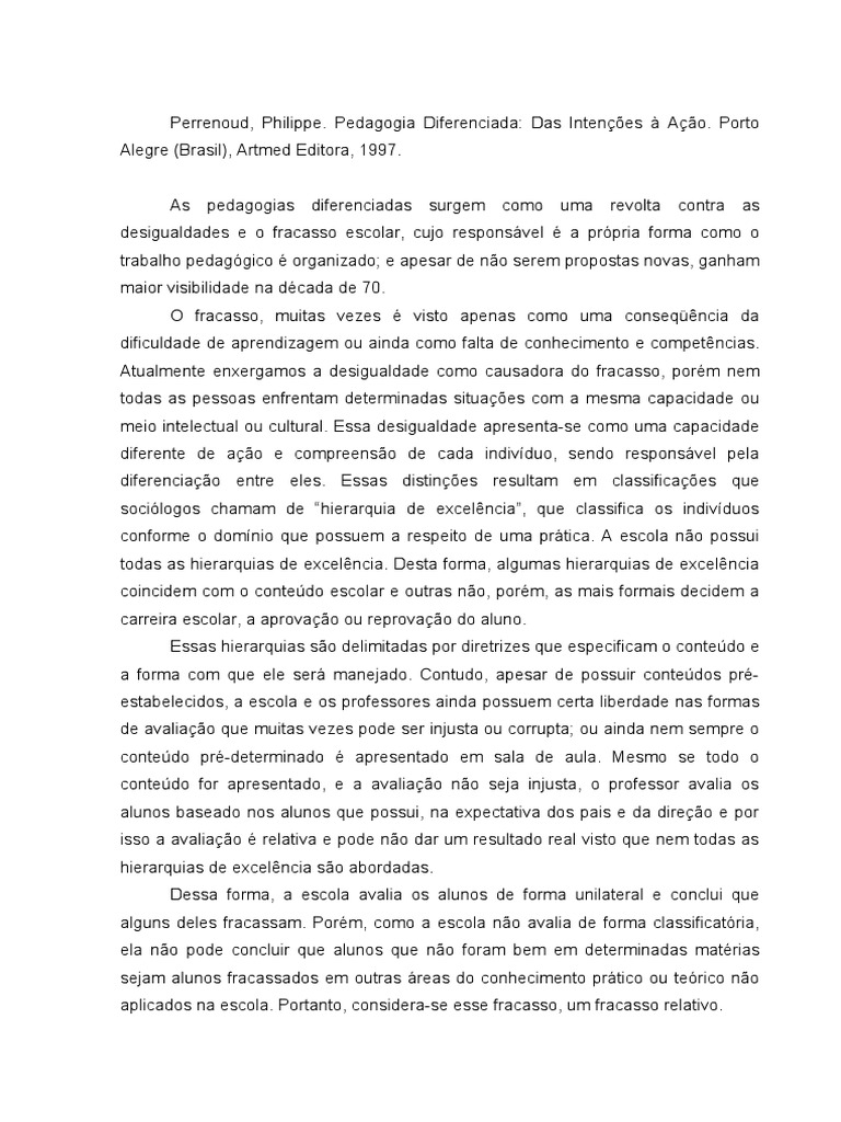Pedagogia Diferenciada Das Intenções À Ação - Philippe Perrenoud | PDF ...