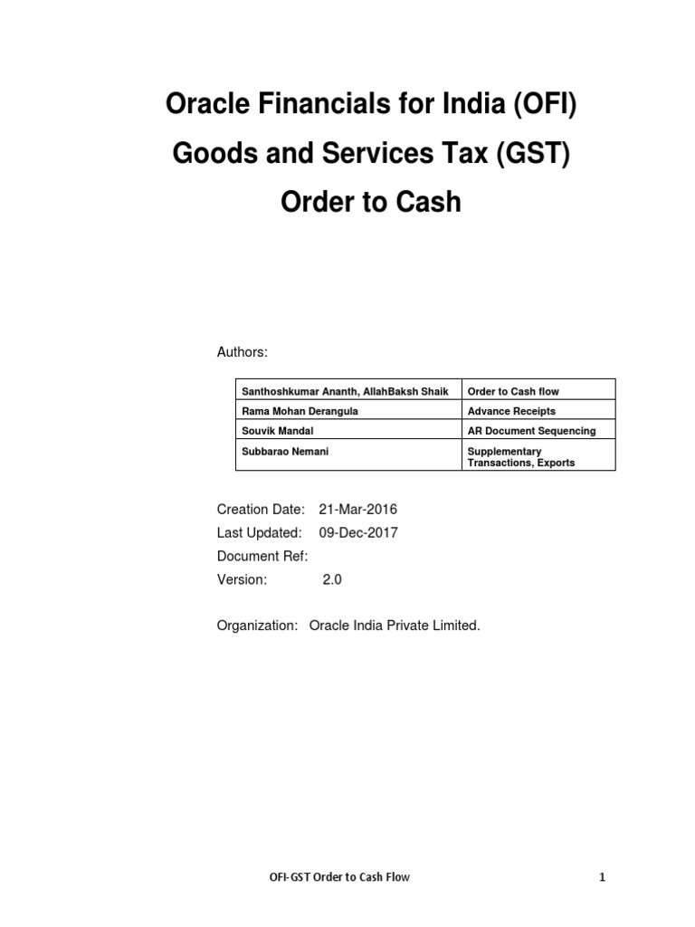 OFI GST O2C Functional Document PDF | PDF | Invoice | Receipt