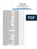 List of Incoming Grade 7: Male Name LRN